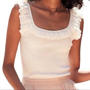 White Ruffled Knit Tank